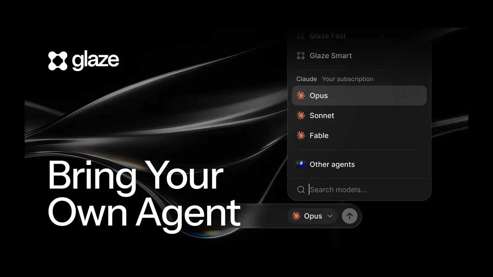 Glaze Bring Your Own Agent screen for connecting a Claude subscription