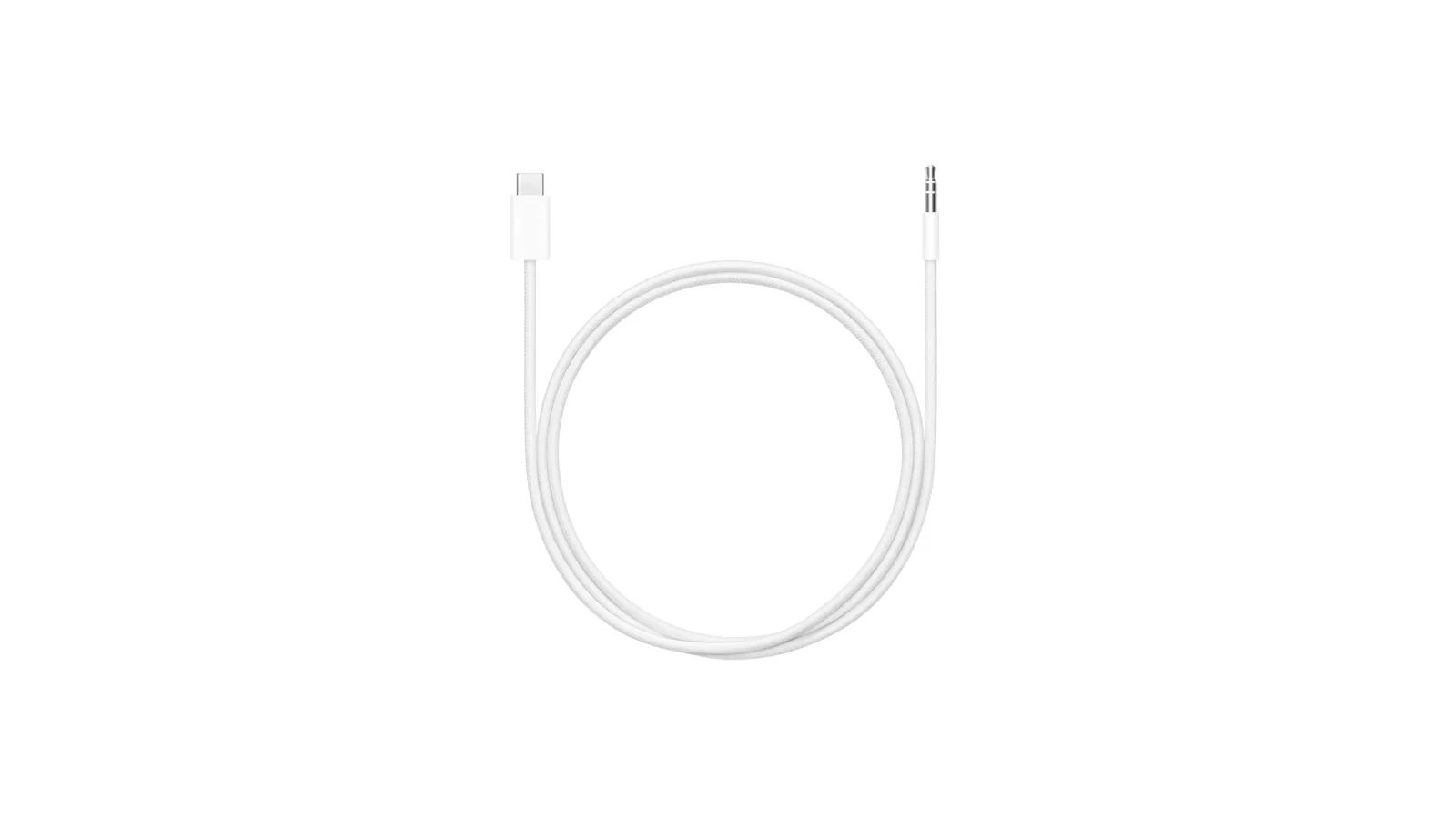 Apple USB-C to 3.5mm audio cable coiled on a white background