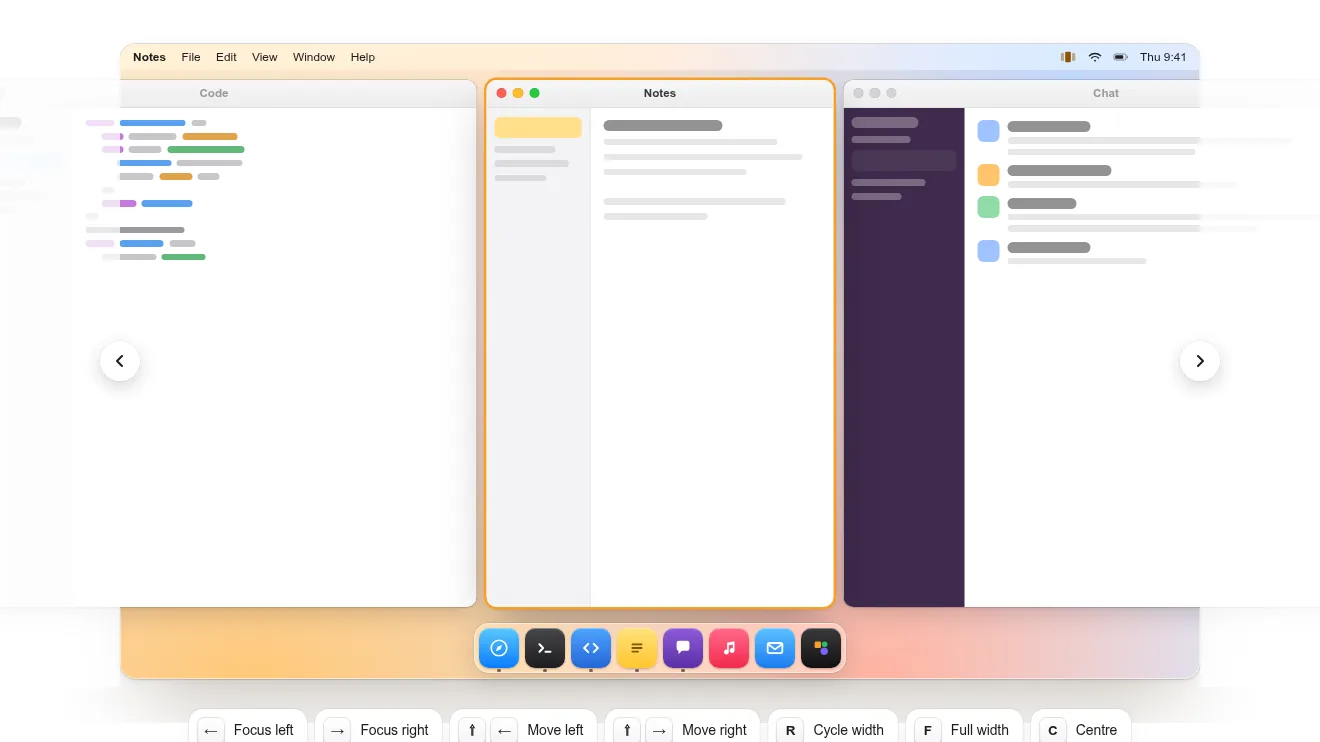 ChainYourMac scrolling strip of Mac windows with one window focused in the center